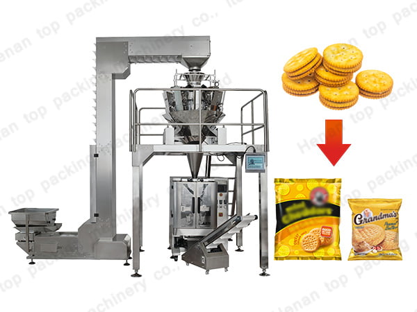 Máquina envolvedora de galletas con pesadora multicabezal